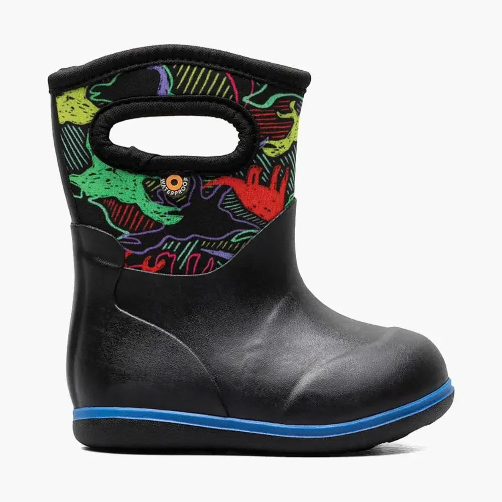 Bogs Classic Neon Dino 73095I-009 Toddler 4M Black Waterproof Rain Boots HAM653